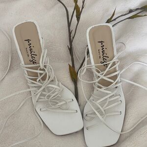 Privileged White Lace-Up Heels